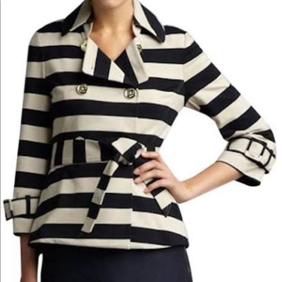 Kate Spade Bow Double Breasted Striped Nautical Gold Button Jacket